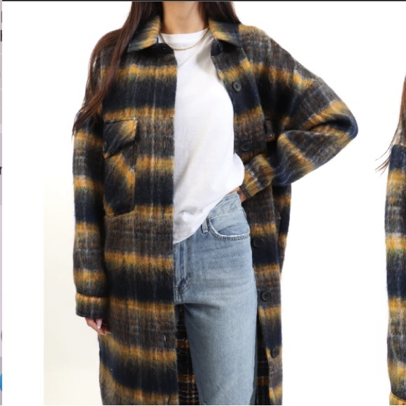 Oversized Plaid Long Shirt Jacket Small - Picture 6 of 6
